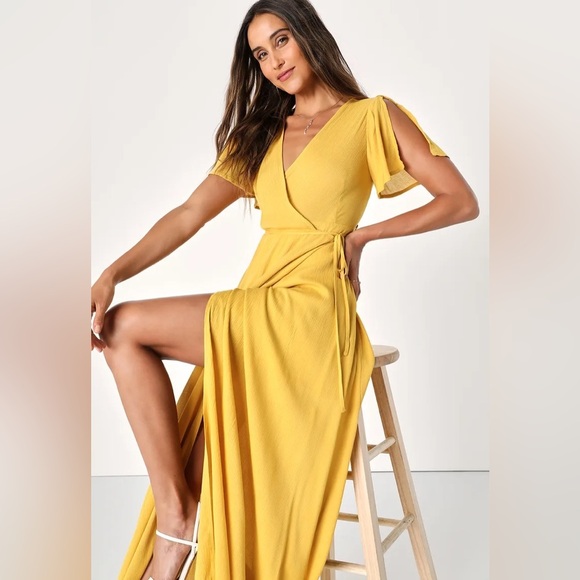 Golden Yellow Wrap Maxi Dress - Picture 3 of 6